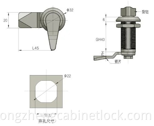 Zonzen Liga de zinco à prova d'água Cam Lock Painel Cam Lock para gaveta de gabinete Ms705-40-62